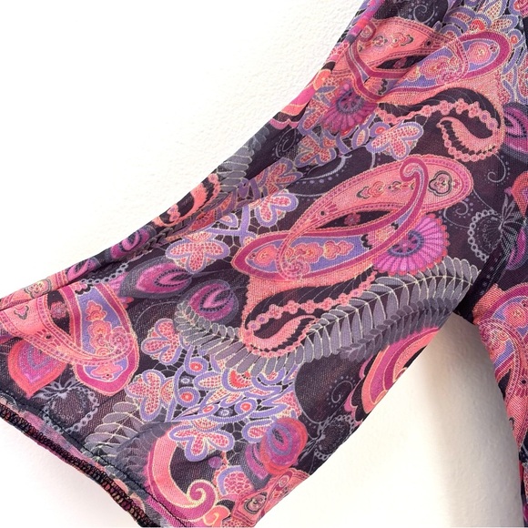 Anthropologie Daisy & Clover Mesh Paisley Floral Peasant Top Boho Multicolor XL - Picture 6 of 13